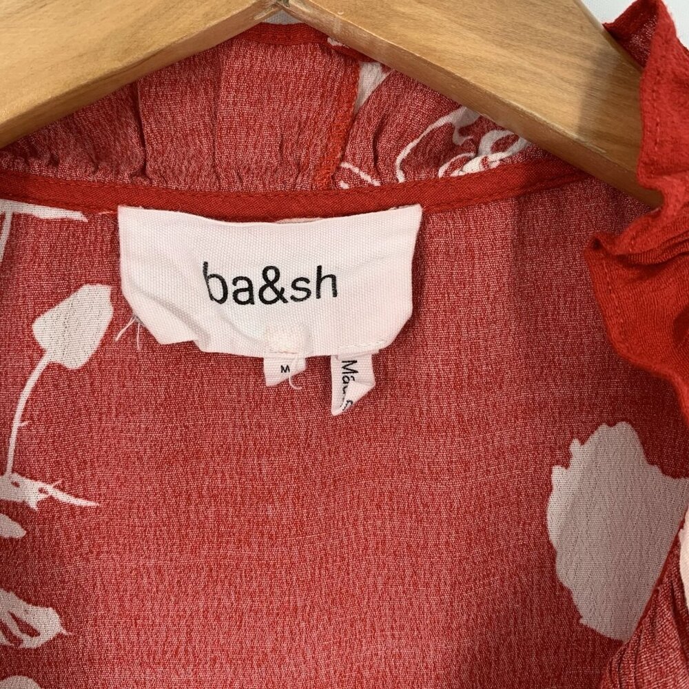 ba&sh Red Floral Ruffle V-Neck Button Front Blouse - Picture 4 of 8